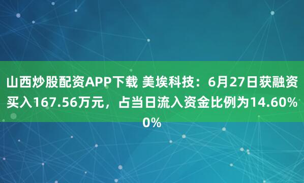 山西炒股配资APP下载 美埃科技:6月27日获融资买入167.56万元,占当日流入资金比例为14.60%