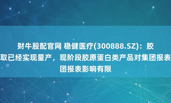 财牛股配官网 稳健医疗(300888.SZ)：胶原蛋白提取已经实现量产，现阶段胶原蛋白类产品对集团报表影响有限